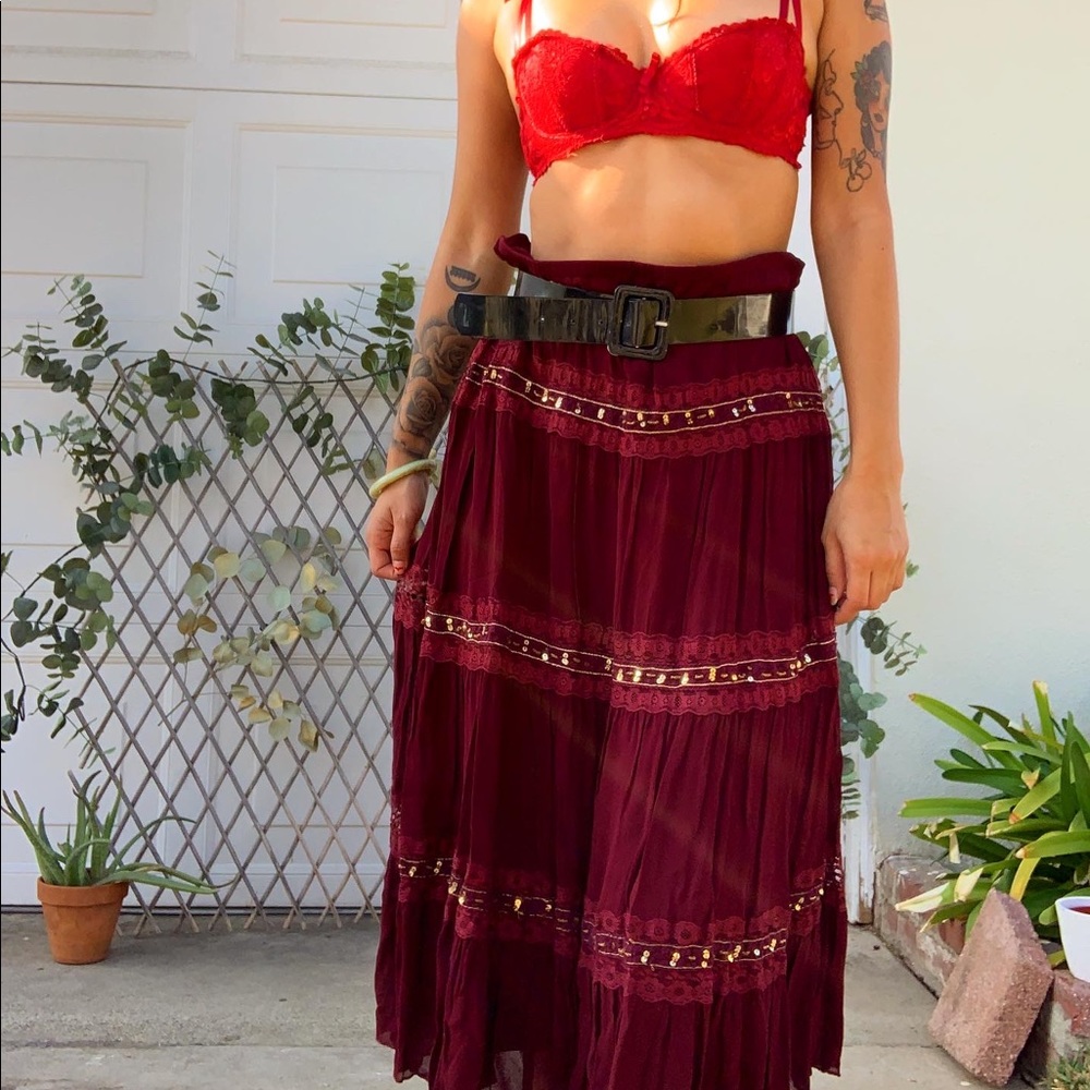 Maroon Gypsy Skirt with gold embellishments